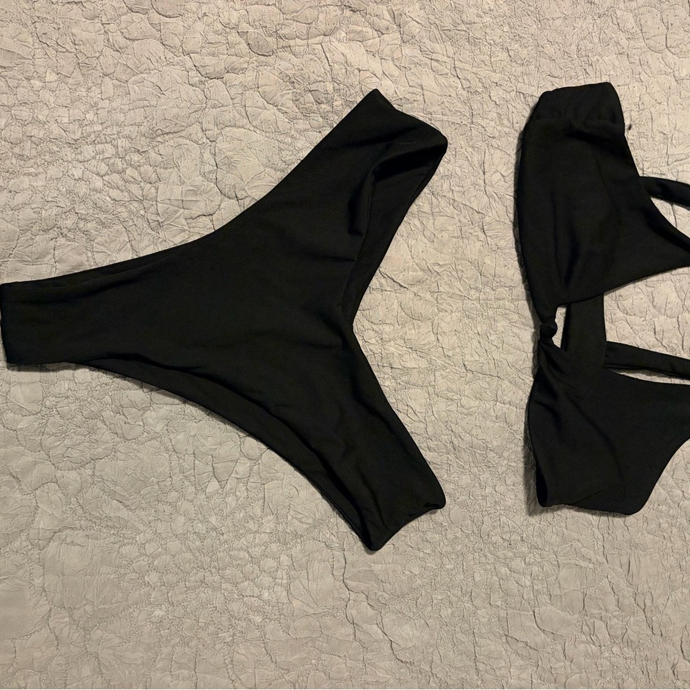 Solid Black Two-Piece Bikini Set